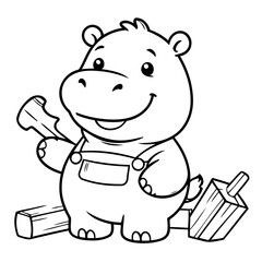 Fototapeta premium Vector illustration of a cute Hippo doodle for children worksheet