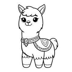 Cute vector illustration Llama drawing for kids colouring activity