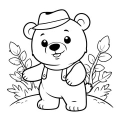 Vector illustration of a cute Bear drawing for toddlers colouring page