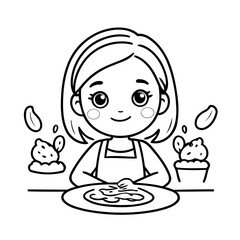 Simple vector illustration of Girl drawing for toddlers book