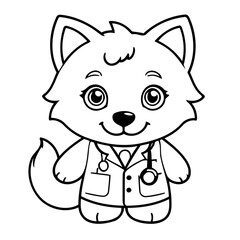 Vector illustration of a cute Wolf drawing for toddlers colouring page