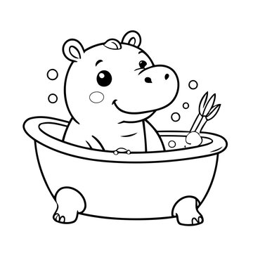 recommend clip art: Simple vector illustration of Hippo outline for colouring page