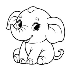 Cute vector illustration Elephant drawing for children page