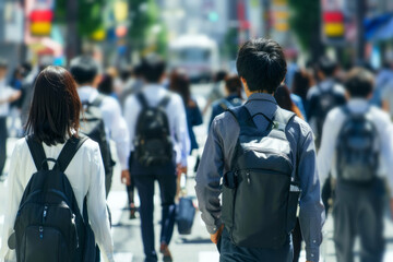 Obraz premium Crowded street scene with focus on two people