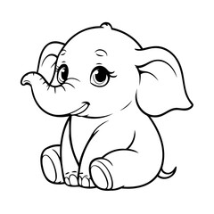 Vector illustration of a cute Elephant drawing for toddlers colouring page