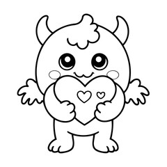 Simple vector illustration of Monster drawing for kids colouring activity