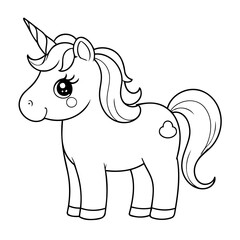 Simple vector illustration of Unicorn hand drawn for kids coloring page