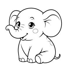 Cute vector illustration Elephant drawing for colouring page