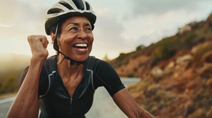 Fototapeta premium The Triumphant Woman Cycling