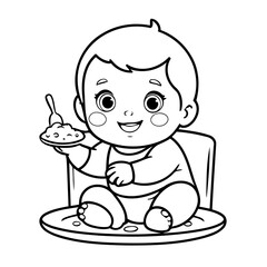 Vector illustration of a cute Baby drawing for colouring page