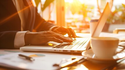 Businessman working on laptop in cafe