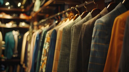 Obraz premium Fashion decisions and hands choosing in a luxury boutique shop. Design, retail, and no-person promotion, sale, and discount for wardrobe product HD stock photo