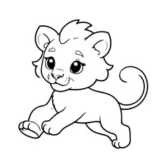 Naklejka premium Simple vector illustration of Lion drawing for kids colouring page