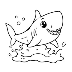 Cute vector illustration Shark doodle for kids colouring page