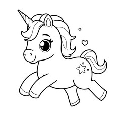 Cute vector illustration Unicorn for kids colouring page