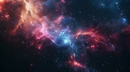 Naklejka premium The image is a depiction of a nebula, a vast interstellar cloud of dust, hydrogen, helium and other ionized gases.