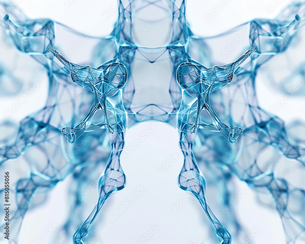 Poster generate an abstract image of a highly detailed vertebra column made out of glowing blue light. the 