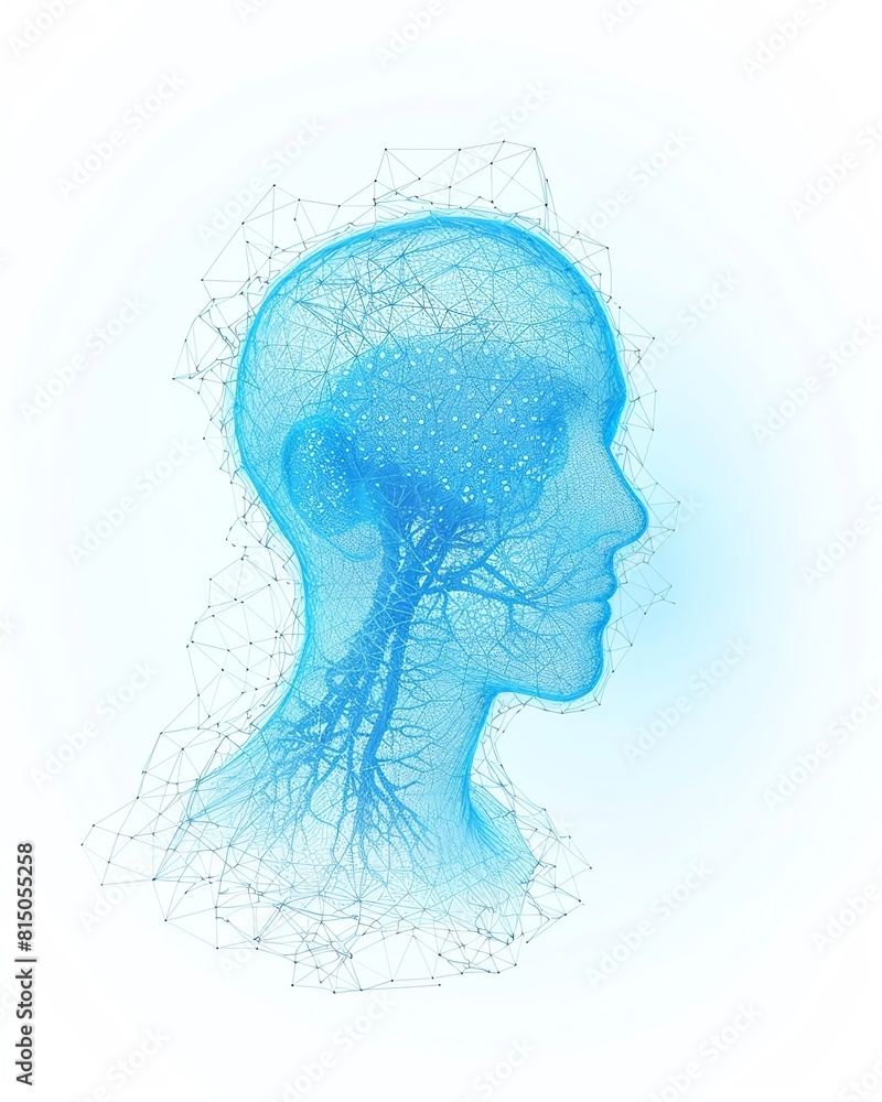 Poster generate an abstract representation of the human brain and nervous system. the image should be blue 