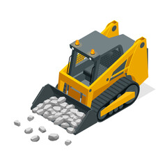 Isometric Compact Excavators. Yellow Skid Steer Loader. © Golden Sikorka