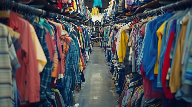 Pre-owned clothing for resale or donation. Stock photo