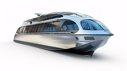 new, modern, futuristic electric catamaran, boat, ship for public transportation, isolated on a clear white background