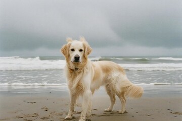Proud Dog with Wagging Tail at the Beach