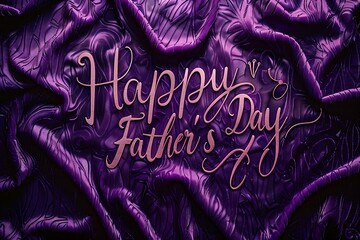 "Happy Father's Day" in elegant ribbon-like lettering on a regal purple velvet background.