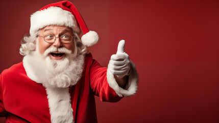 Naklejka premium Portrait of happy Santa in red Christmas robe and hat