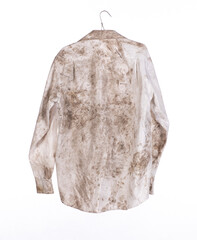 stained dirty white shirt isolated on white background