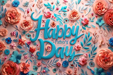 "Happy Father's Day" in intricate lace-like lettering on a soft pastel background.