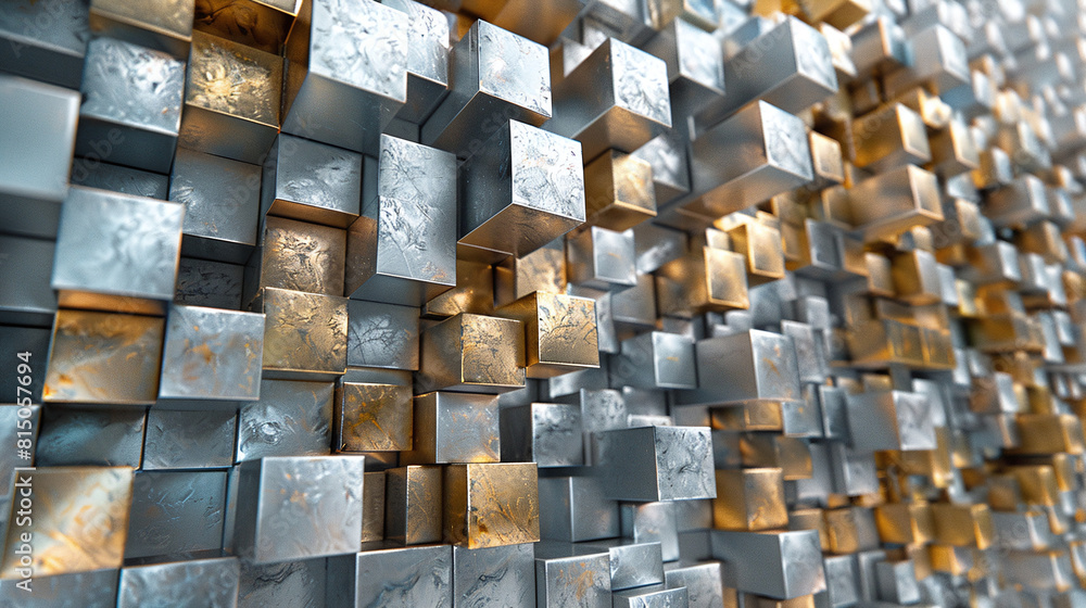 Aufkleber abstract 3d background of textured silver and gold cubes in geometric patterns