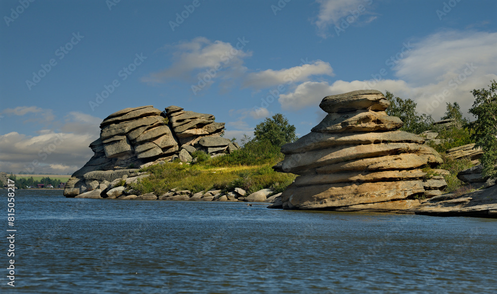 Canvas Prints Russia. Altai Territory. Picturesque shores of Kolyvan Lake Kolyvan is surrounded by bizarre rocky outcrops located near the border with Kazakhstan.