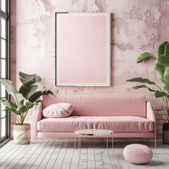 Pastel Hipster Interior with Mock-Up Poster