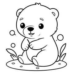 Simple vector illustration of Bear drawing for kids colouring activity