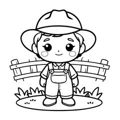 Fototapeta premium Cute vector illustration Farmer for kids colouring page