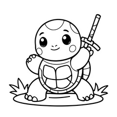 Simple vector illustration of Turtle for kids colouring worksheet