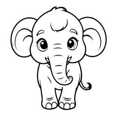 Cute vector illustration Mammoth drawing for kids colouring activity