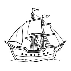 Cute vector illustration PirateShip for kids colouring worksheet