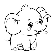 Vector illustration of a cute Elephant doodle for toddlers coloring activity