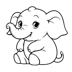 Vector illustration of a cute Elephant drawing for toddlers colouring page