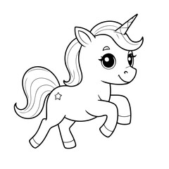 Cute vector illustration Unicorn drawing for kids colouring activity