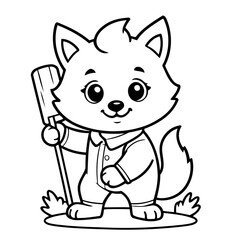 Simple vector illustration of Wolf for kids colouring worksheet