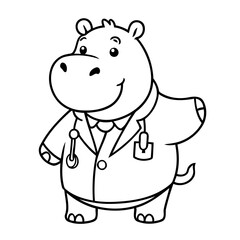 Cute vector illustration Hippo doodle for toddlers worksheet