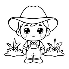 Vector illustration of a cute Farmer drawing for kids page