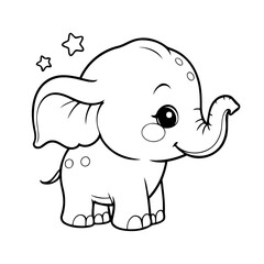 Vector illustration of a cute Elephant drawing colouring activity