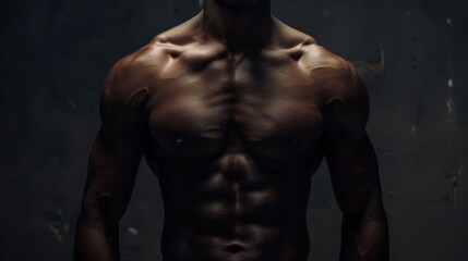 Fototapeta premium A shirtless man stands in a dimly lit room