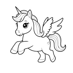 Cute vector illustration Unicorn drawing for kids colouring activity