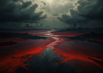 Earth: Red river, red clouds