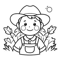 Simple vector illustration of Farmer colouring page for kids