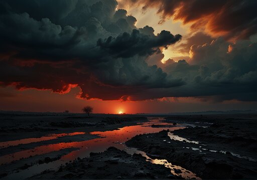 Earth: Red river, red clouds